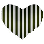 Vertical Stripes - White and Army Green Large 19  Premium Heart Shape Cushion