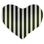 Vertical Stripes - White and Army Green Large 19  Premium Flano Heart Shape Cushion