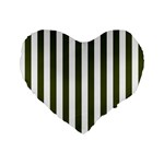 Vertical Stripes - White and Army Green Standard 16  Premium Flano Heart Shape Cushion