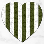 Vertical Stripes - White and Army Green Jigsaw Puzzle (Heart)