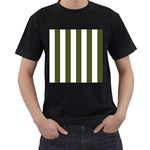 Vertical Stripes - White and Army Green Men s T-Shirt (Black)