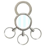 Vertical Stripes - White and Bubbles Cyan 3-Ring Key Chain
