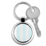 Vertical Stripes - White and Bubbles Cyan Key Chain (Round)