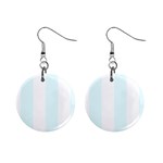 Vertical Stripes - White and Bubbles Cyan 1  Button Earrings