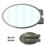 Vertical Stripes - White and Bubbles Cyan Money Clip (Oval)