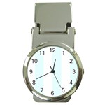 Vertical Stripes - White and Bubbles Cyan Money Clip Watch