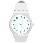 Vertical Stripes - White and Bubbles Cyan Round Plastic Sport Watch (M)