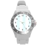 Vertical Stripes - White and Bubbles Cyan Round Plastic Sport Watch (L)