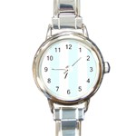 Vertical Stripes - White and Bubbles Cyan Round Italian Charm Watch