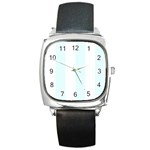 Vertical Stripes - White and Bubbles Cyan Square Metal Watch