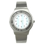 Vertical Stripes - White and Bubbles Cyan Stainless Steel Watch