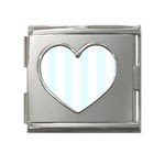 Vertical Stripes - White and Bubbles Cyan Mega Link Heart Italian Charm (18mm)