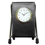 Vertical Stripes - White and Bubbles Cyan Pen Holder Desk Clock