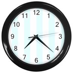 Vertical Stripes - White and Bubbles Cyan Wall Clock (Black)