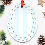 Vertical Stripes - White and Bubbles Cyan Oval Filigree Ornament (Two Sides)