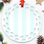 Vertical Stripes - White and Bubbles Cyan Ornament (Round Filigree)