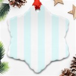 Vertical Stripes - White and Bubbles Cyan Ornament (Snowflake)