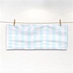 Vertical Stripes - White and Bubbles Cyan Hand Towel