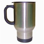 Vertical Stripes - White and Bubbles Cyan Travel Mug (Silver Gray)