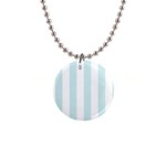 Vertical Stripes - White and Light Cyan 1  Button Necklace
