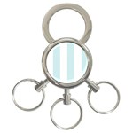 Vertical Stripes - White and Light Cyan 3-Ring Key Chain