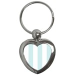 Vertical Stripes - White and Light Cyan Key Chain (Heart)
