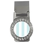 Vertical Stripes - White and Light Cyan Money Clip (CZ)