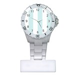 Vertical Stripes - White and Light Cyan Nurses Watch