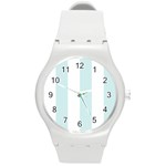 Vertical Stripes - White and Light Cyan Round Plastic Sport Watch (M)