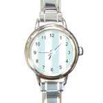 Vertical Stripes - White and Light Cyan Round Italian Charm Watch