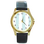Vertical Stripes - White and Light Cyan Round Gold Metal Watch