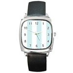 Vertical Stripes - White and Light Cyan Square Metal Watch