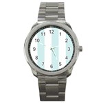 Vertical Stripes - White and Light Cyan Sport Metal Watch