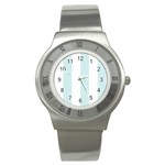Vertical Stripes - White and Light Cyan Stainless Steel Watch