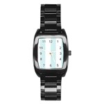 Vertical Stripes - White and Light Cyan Stainless Steel Barrel Watch