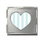 Vertical Stripes - White and Light Cyan Mega Link Heart Italian Charm (18mm)