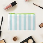 Vertical Stripes - White and Light Cyan Canvas Cosmetic Bag (XS)