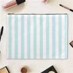 Vertical Stripes - White and Light Cyan Cosmetic Bag (XL)
