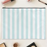 Vertical Stripes - White and Light Cyan Cosmetic Bag (XXXL)