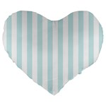 Vertical Stripes - White and Light Cyan Large 19  Premium Flano Heart Shape Cushion