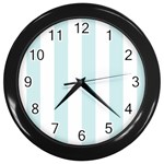 Vertical Stripes - White and Light Cyan Wall Clock (Black)