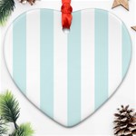 Vertical Stripes - White and Light Cyan Heart Ornament (Two Sides)