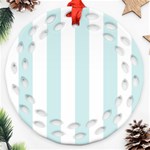 Vertical Stripes - White and Light Cyan Ornament (Round Filigree)