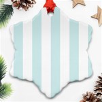 Vertical Stripes - White and Light Cyan Snowflake Ornament (Two Sides)