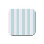 Vertical Stripes - White and Light Cyan Rubber Square Coaster (4 pack)