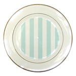 Vertical Stripes - White and Light Cyan Porcelain Plate