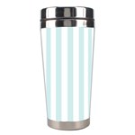 Vertical Stripes - White and Light Cyan Stainless Steel Travel Tumbler
