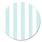 Vertical Stripes - White and Light Cyan Magnet 5  (Round)