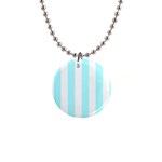 Vertical Stripes - White and Celeste Cyan 1  Button Necklace