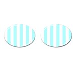 Vertical Stripes - White and Celeste Cyan Cufflinks (Oval)
